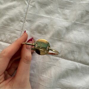 Gold Bangle Bracelet with “L” initial and Diamond Accent